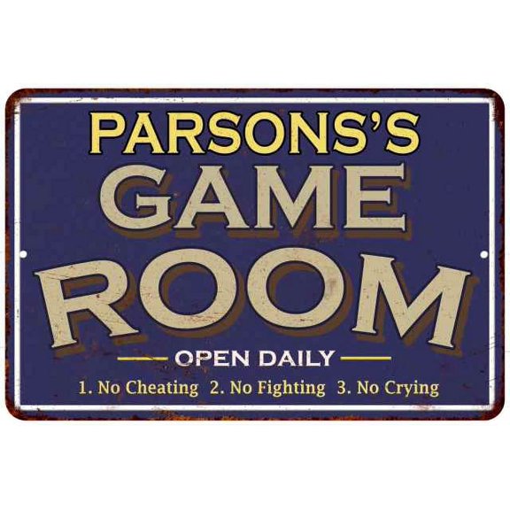PARSONS'S Blue Game Room Sign Metal 8 x 12 High Gloss Metal 208120002345