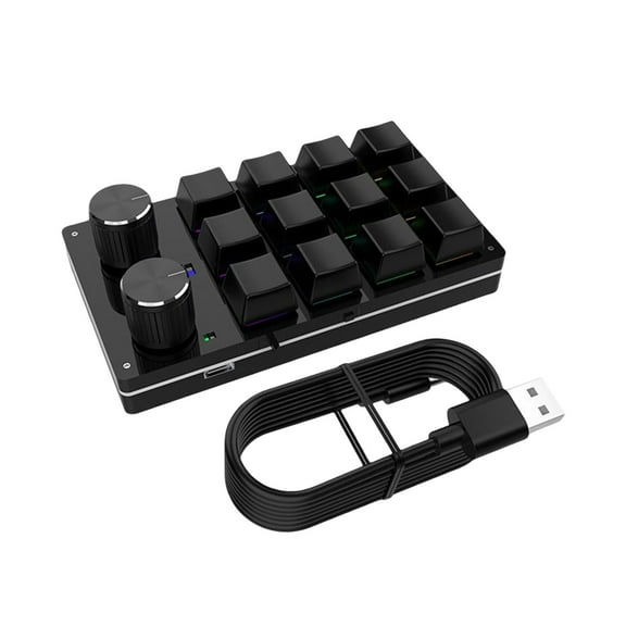 12 Key Mini Mechanical Keyboard, Keypad with 2 Knobs for Gaming , Black
