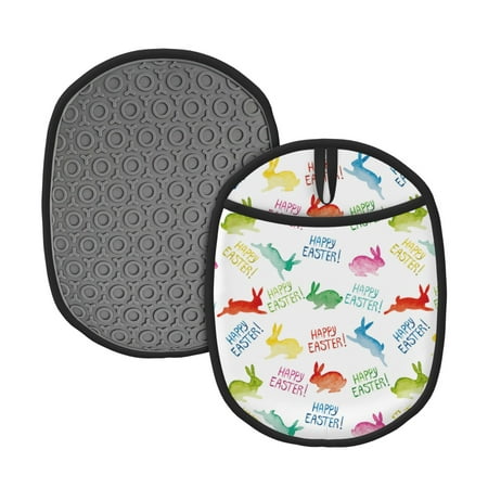 

Qekee Happy Easter Rabbit Pattern Silicone Pot Holders Oven Mitts Heat Resistant Hot Pads Non Slip Pot Holder Towel Cloth Interior Lining