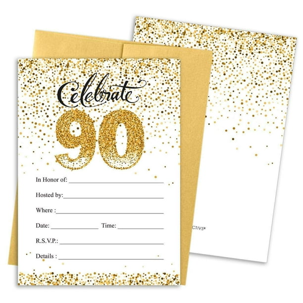 White And Gold 90th Birthday Party Invitation Cards With Envelopes 10 Count Walmart Com Walmart Com