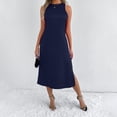 thumbnail image 5 of Women's Sleeveless Round Neck Split Hem Dress - Flowy Casual Summer Party Outfit - Loose Fit - XS-XXL Sizes, 5 of 8