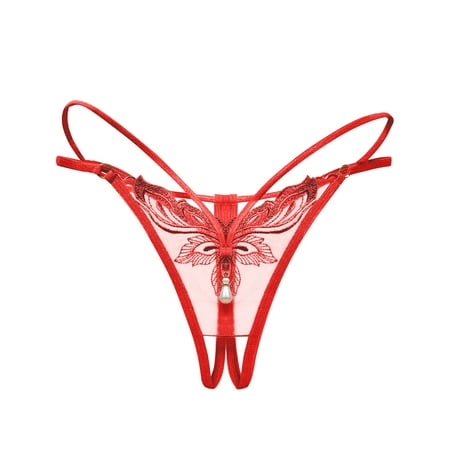 Mifelio Crotchless Panties for Women Pants Women Thong Lace Briefs Thong Underwear Ladies Womens Underwear Red