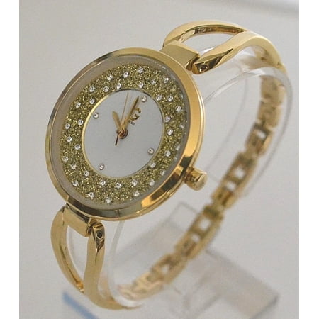 G by GUESS Women's Gold-Tone Open Bangle Glitz Watch G94083L1
