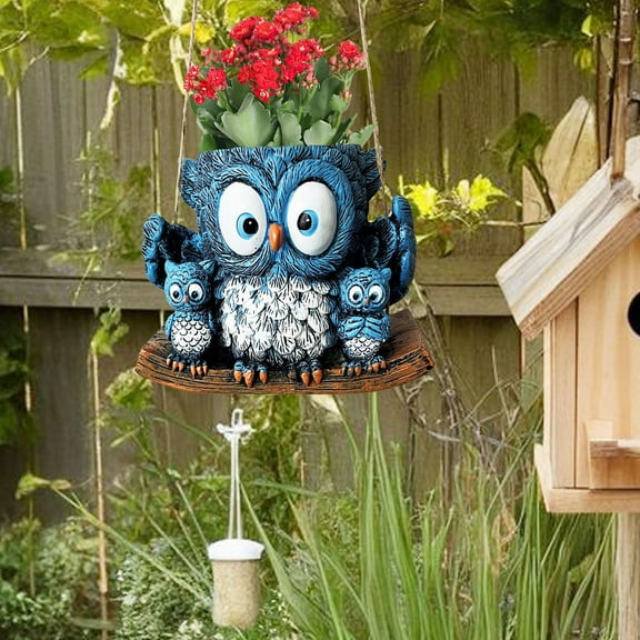 Clearance! Swing Owl Hanging Planters for Indoor Plants, Cute Small Succulent Pots with Drainage Hole, Unique Resin Plant Hangers Outdoor, Home Garden Decor, Gift Ideas for Mother