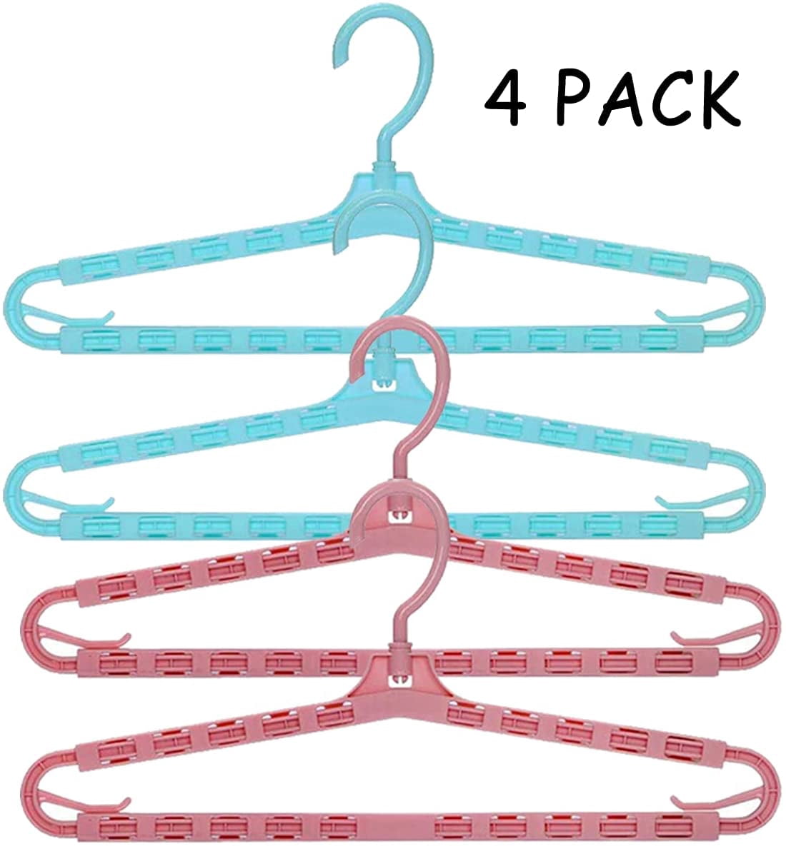 ABCISI Extra Wide Hangers,Extra Large Sturdy Hangers,Big Drying Clothes Hangers,Enlarge Adjustable Shoulder 16.4"-27.2" for Wide Polos Tops Cardigans Quilt Bath Towel and Tall Shirts(4Pack pink&blue)