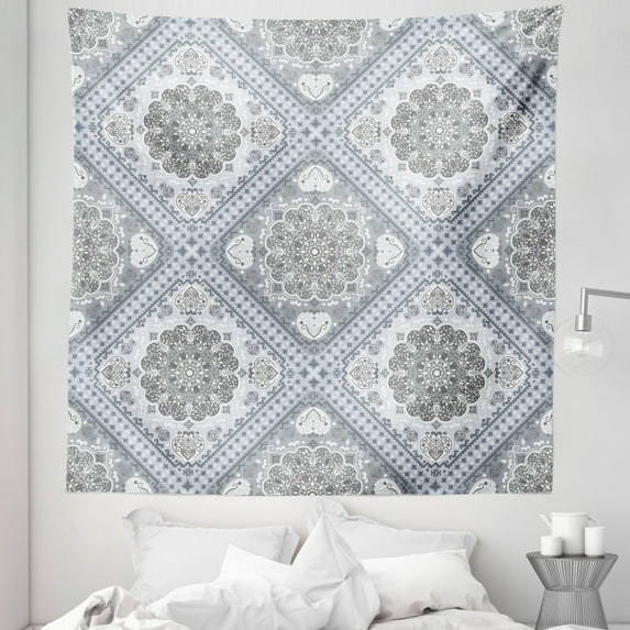Turkish Pattern Tapestry, Complex Swirl Art Motifs with Persian Origins in Pale Colors, Fabric Wall Hanging Decor for Bedroom Living Room Dorm, 5 Sizes, Grey Pale Mauve White, by Ambesonne