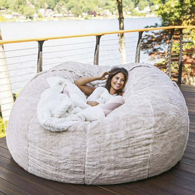 SHANNA Bean Bag Chair Cover Big Round Soft Fluffy Velvet Lazy Sofa Bed  Cover (Cover only,No Filler),6ft, Light Gray 