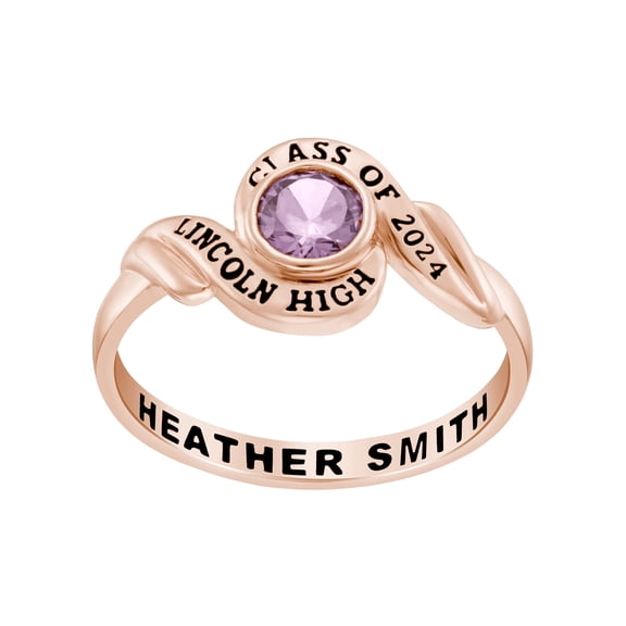 Bhavani Gems CLASS RING Women's 14k Rose Gold Plated Swirl Bypass Round Birthstone Class Ring, Personalized, High School or College Graduation