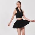 thumbnail image 5 of felwors Women's Crossover Hem Pleated Active Skort - High Waisted Tennis Skirt with Built-in Shorts for Workout, Golf (Black, M), 5 of 5
