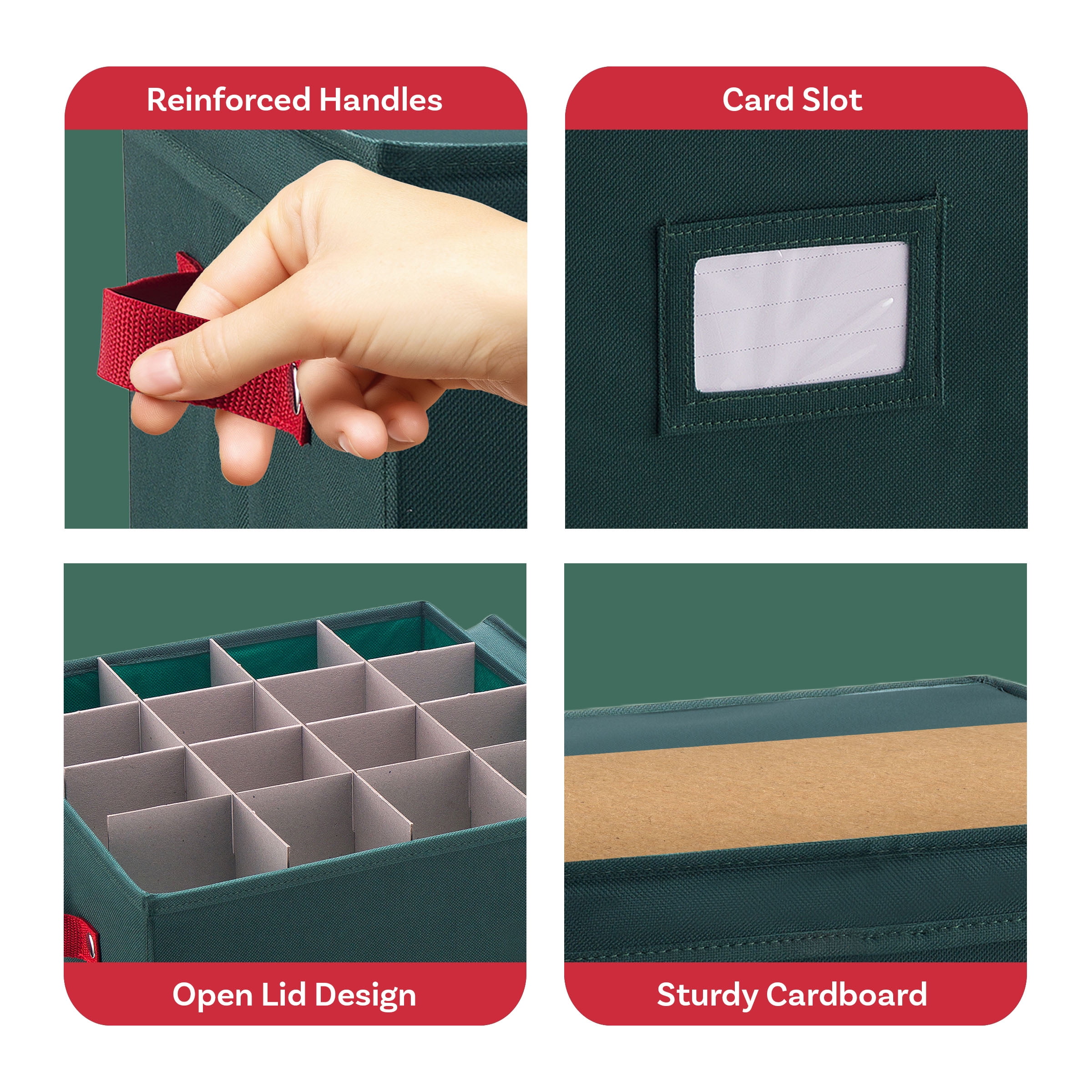 Elf Stor 64-Compartment Ornament Storage Box - Holiday Organizer (Green)
