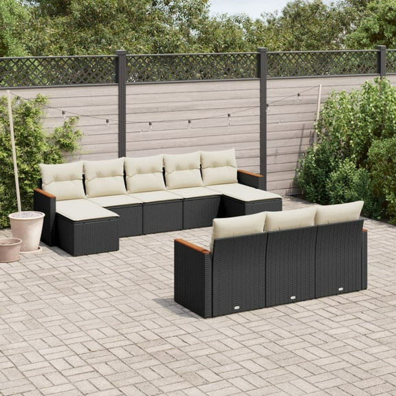 vidaXL Garden Sofa Set Black and Cream White