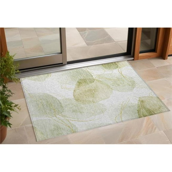 HomeRoots 562101 2 x 3 ft. Green & Ivory Abstract Washable Non Skid Indoor Outdoor Rectangle Machine Woven Area Rug