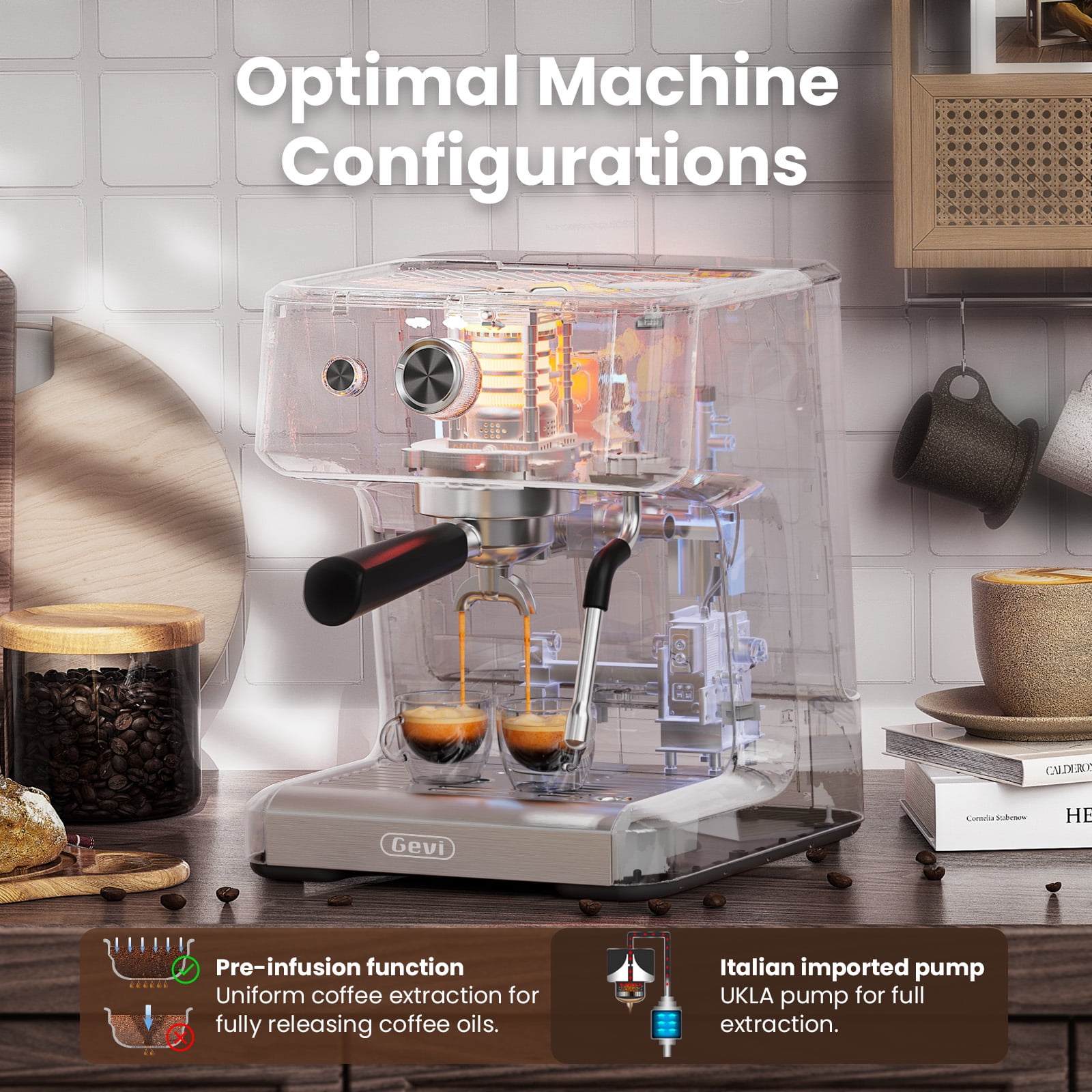 GEVI Espresso Machine Cafe Steam Maker，stainless steel