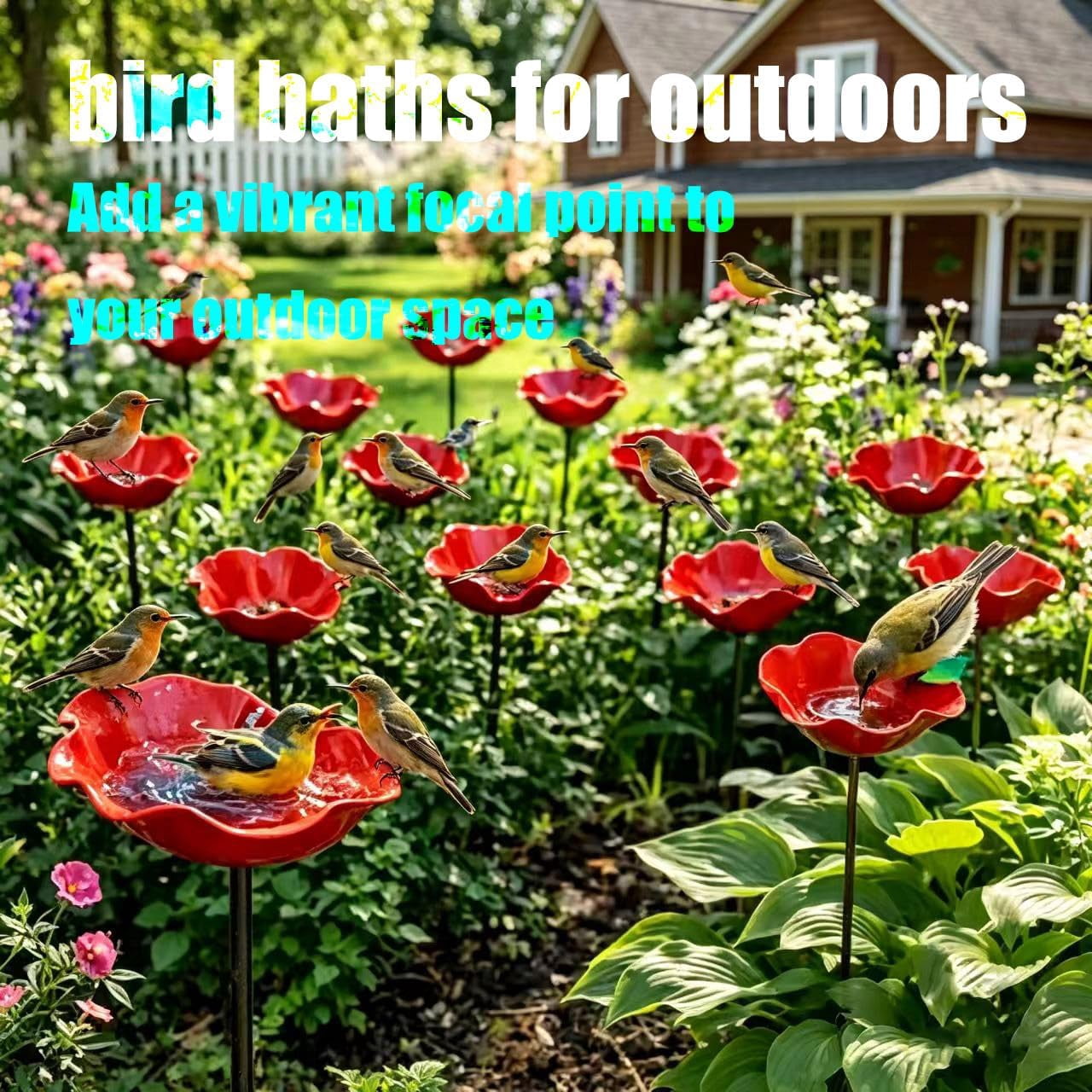Handcrafted Metal Floral Garden Stake | Bird Bath | Outdoor Bee Watering Station | Pollinator Water Dish | Courtyard Decor & Bird Feeder (6Pieces)