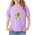 thumbnail image 2 of Avrnliq Girls Purple 100% Cotton Abstract Elephant Line Art T-Shirt Fade-Resistant Crew Neck Short Sleeve Casual Everyday Tee for Kids (2-13Y),Size 4-5 T, 2 of 6