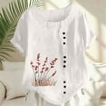 thumbnail image 2 of FRSASU Women Short Sleeve Tops Spring Lightweight Button Tees Crew Neck Baggy Casual Floral Printed T-Shirt Summer White, 2 of 5