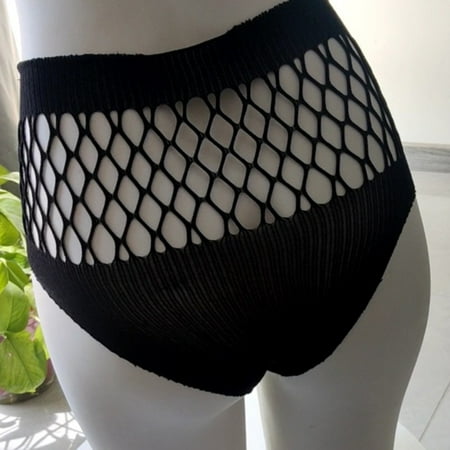 Women Knit Mesh Thong Seamless Hollow Out Panty Sexy G-String Intimates Lingerie Black YIWEI
