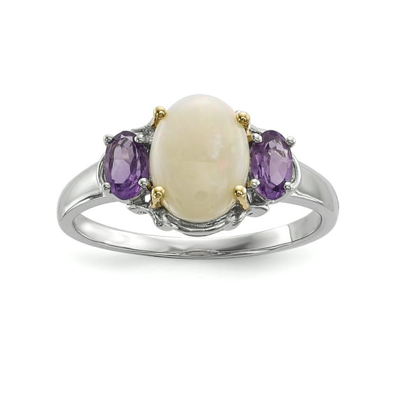 Sterling Silver & 14K Opal & Amethyst Ring