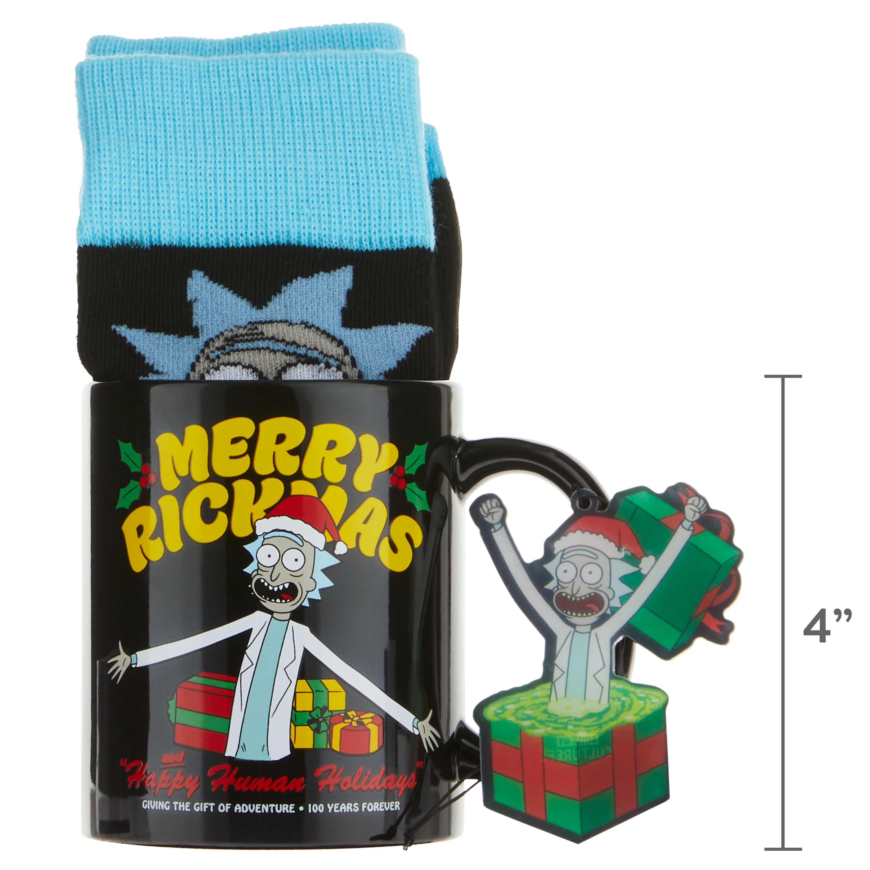 Rick And Morty Geschenkset – 1 Porzellanbecher & 1 Paar Socken (Baumwollmix) Mit Pickle Rick Motiv