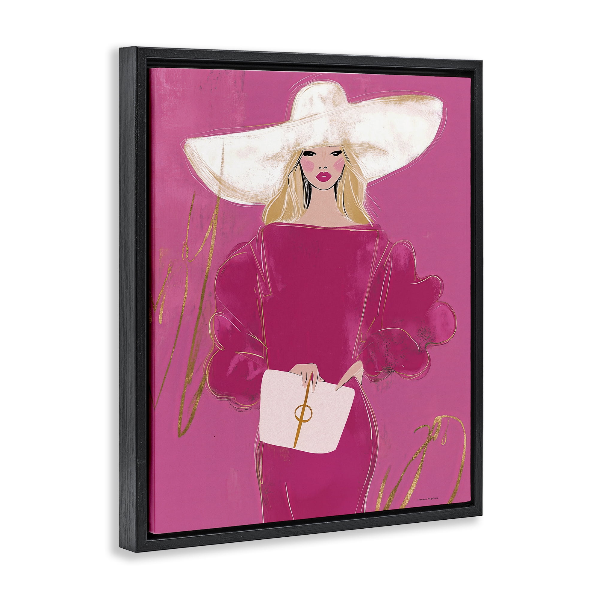 Stupell Industries Lady In Pink with Hat Black Framed Floater Canvas Wall Art, design by Svetlana Aleynikova