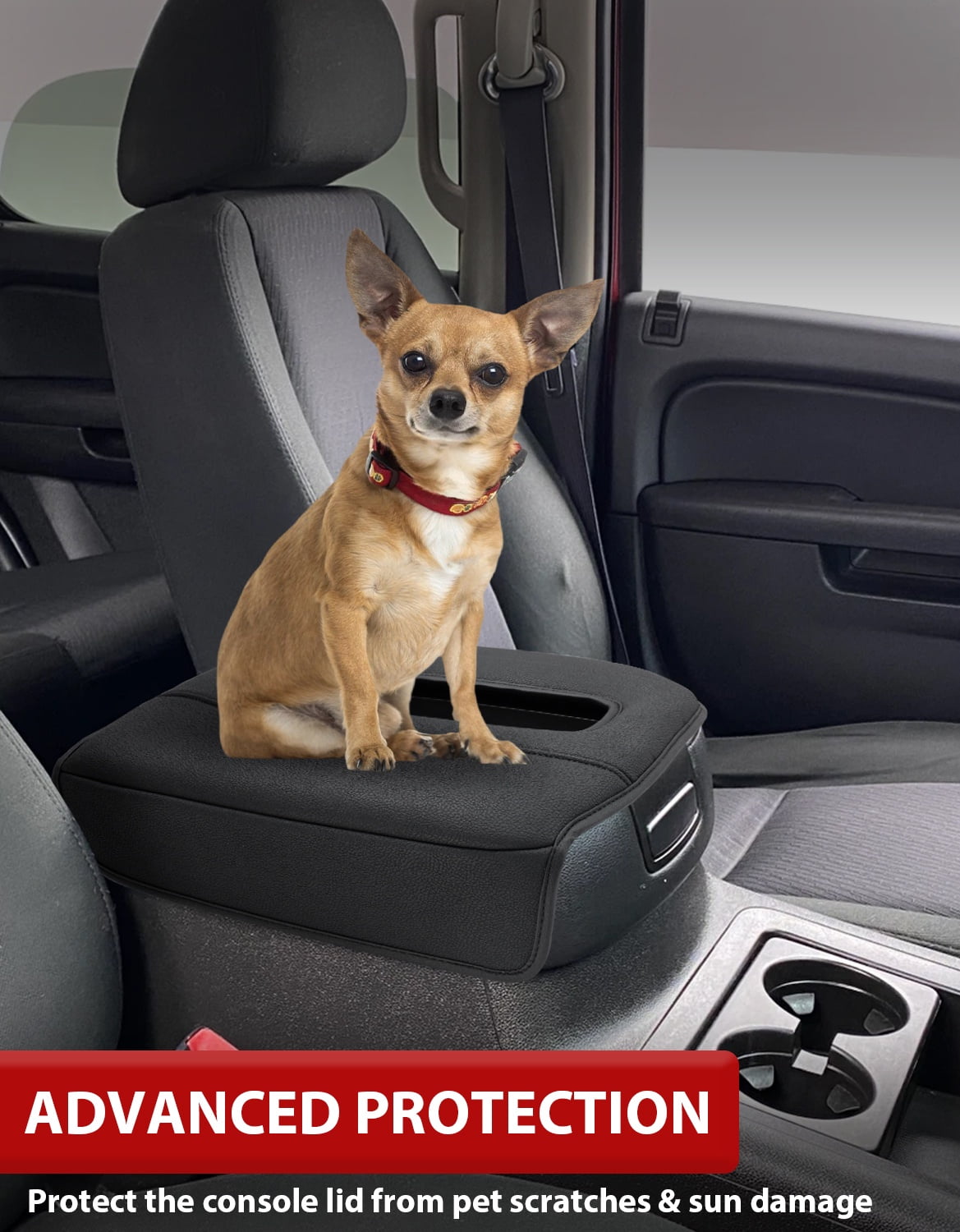 KBH Center Console Cover for 2007-2014 Chevy Silverado Tahoe Suburban Avalanche, GMC Sierra Yukon, Black Leather Armrest Cover for Car Interior Accessories (Bucket Seat Only)