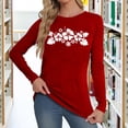 thumbnail image 4 of Telankuip Soft Comfortable T-Shirts for Womens Fashion Floral Printed Preppy Oversized Cute Graphic Crewneck Pullover Tops Long Sleeve Lightweight Thin Basic Casual Y2k Tees Red M, 4 of 5