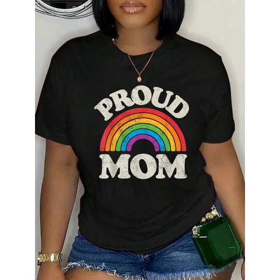 100% Cotton LGBTQ Proud Mom Gay Pride LGBT Ally Rainbow Mother's Day T-Shirt Women's Men's Graphic Tee Casual Tops