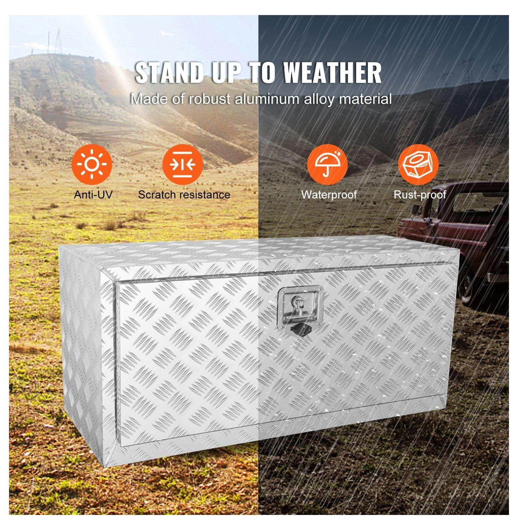 Truck Tool Box 36x17x18, Aluminum Underbody Toolbox with Lock, Heavy Duty Truck Storage Box for Tools, Van & Trailer - Diamond Plate
