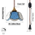 thumbnail image 3 of FSLiving Hanging Swag Lamp Pendant Light with 15ft Plug-in UL Dimmable Cord Brass Finished E14 Socket Tiffany Flower Glass Lamp Blue Sky and White Clouds Design for Corner Lighting - 1 Light, 3 of 9