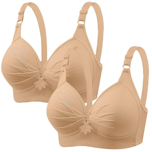 fheaev 2Pc Plus Size Bra for Women Wireless Bras No Underwire Printing Gathered Together Large Size Wirefree Adjustable Shoulder Strap Full Coverage Push Up Bras Everyday Bras Underwear