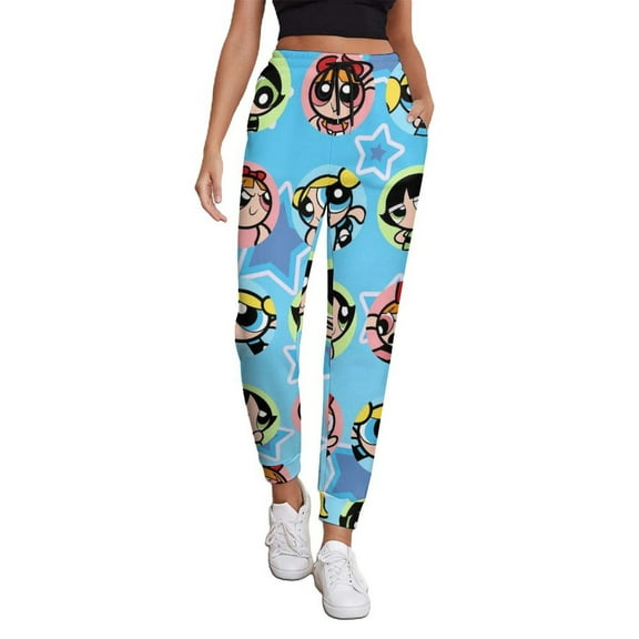 The Powerpuff Girls Women's Jogger Track Pants Print Drawstring Lounge Sweatpants Casual Trousers for Yoga, Workout S