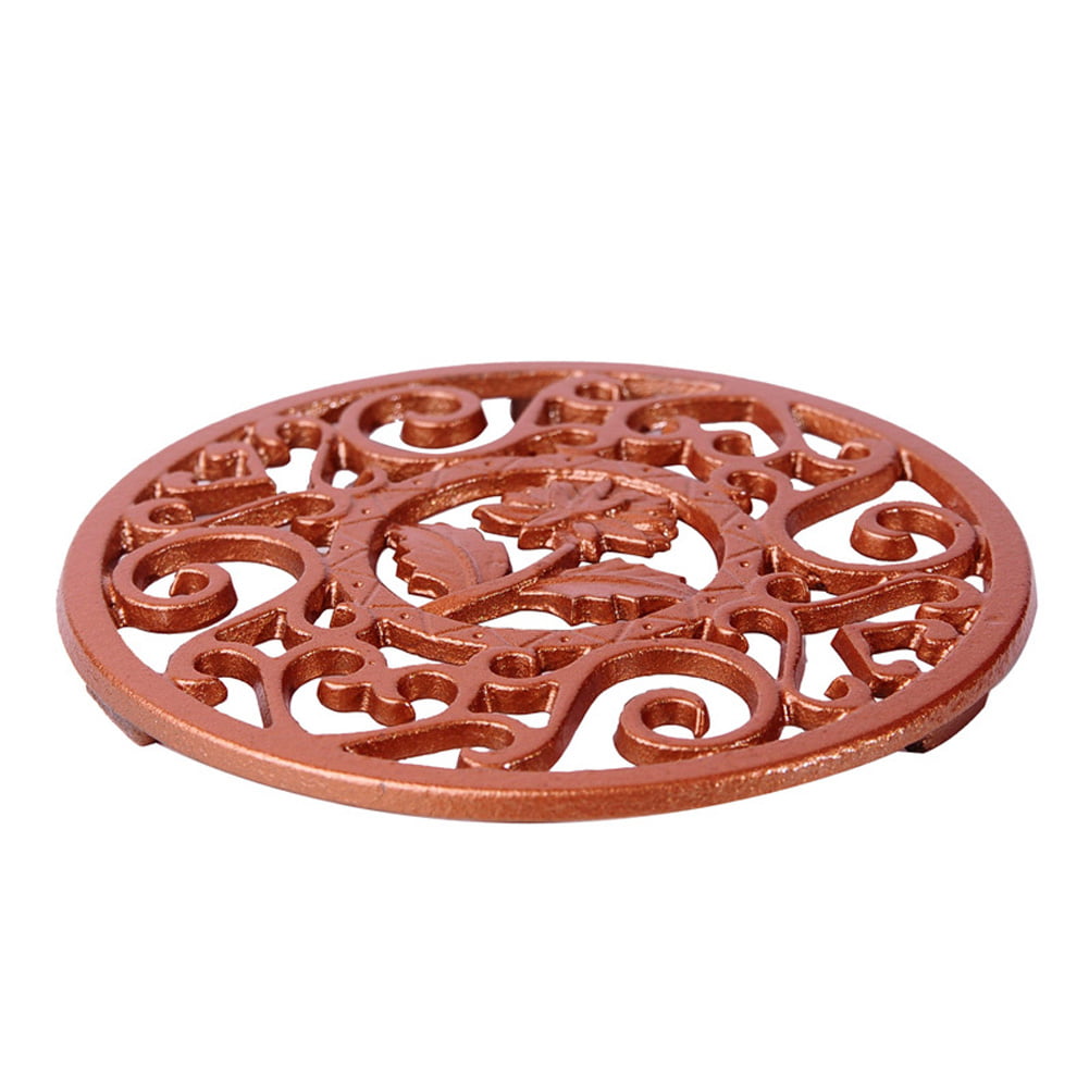 Details about   red cast iron oval trivet antique style  counter protector stand teapot 