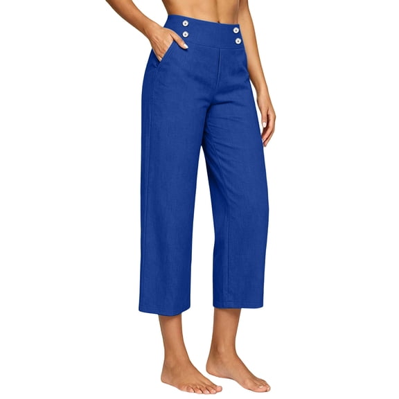 Luvrsol Plus Size Womens Capri Pants High Waist Wide Leg Pants Soft Stretch Casual Cropped Trousers S-3XL
