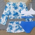 thumbnail image 3 of CAICJ98 Girl's 4 Piece Color Block Swimsuit and Coverup Set Tree Print Boho Bathing Suits for Girls Swimwear (11-12 Years,Blue), 3 of 6