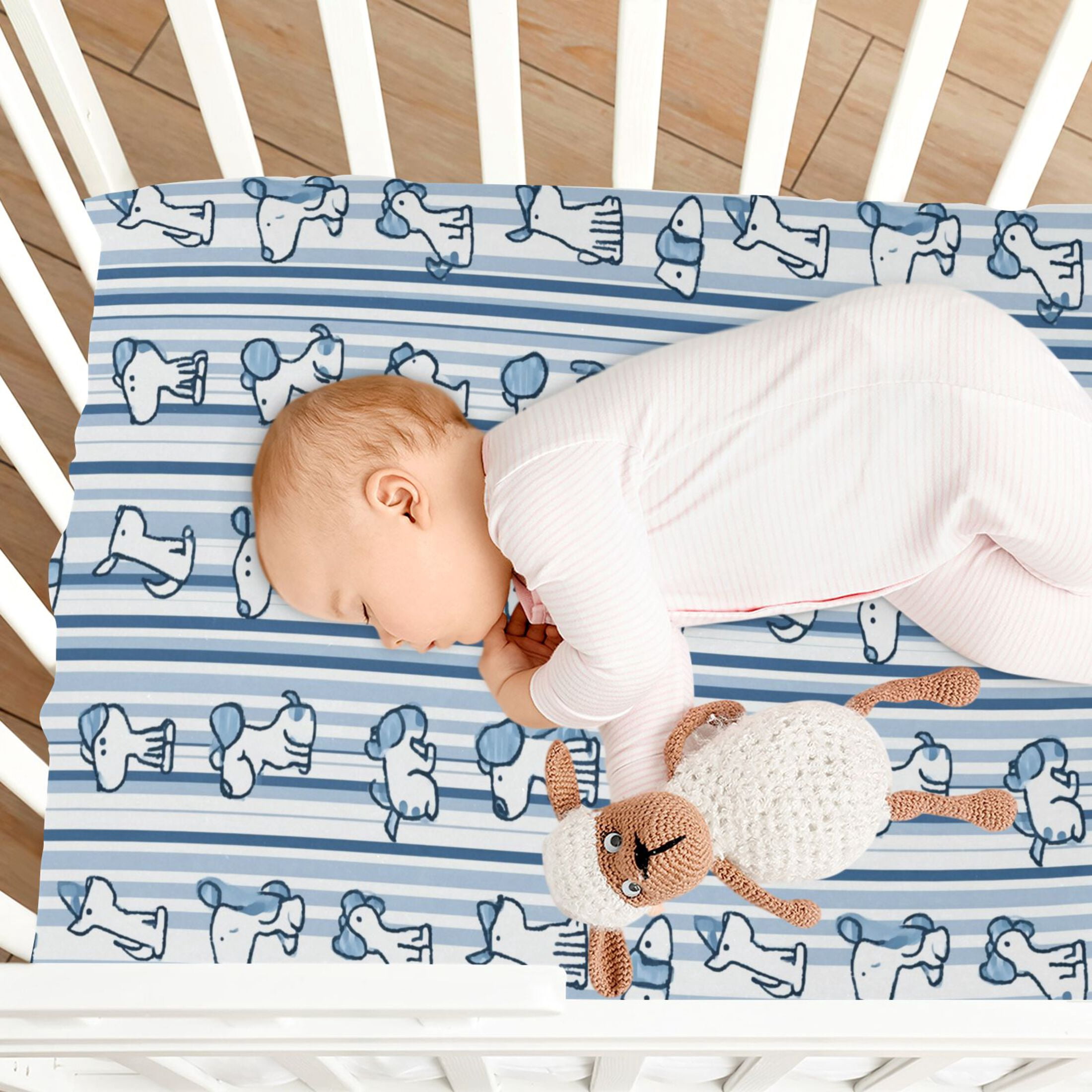 Baby Essentials 52”x 28”- Standard Cotton-like Modal Elastic- Cartoon Dog Design Crib Sheets for Newborns and Toddlers