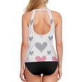 thumbnail image 2 of Women's Printed Tankini Top - High Elasticity Slim-Fit Swimsuit with Removable Straps & Cups, Perfect for Beach & Pool Parties，Pink and Gray Hearts, 2 of 7