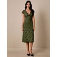 thumbnail image 5 of Army Green Ditsy Floral V-Neck Midi Dress With Short Sleeves And Black Trim Detail, 5 of 7