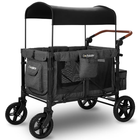Cochildor All Terrain 4 Seater Stroller Wagon for Kids - Heavy-Duty 300lb Capacity, Foldable Quad Wagon with 5-Point Harnesses, Adjustable Handles, UV Protection Canopy, Dark Grey