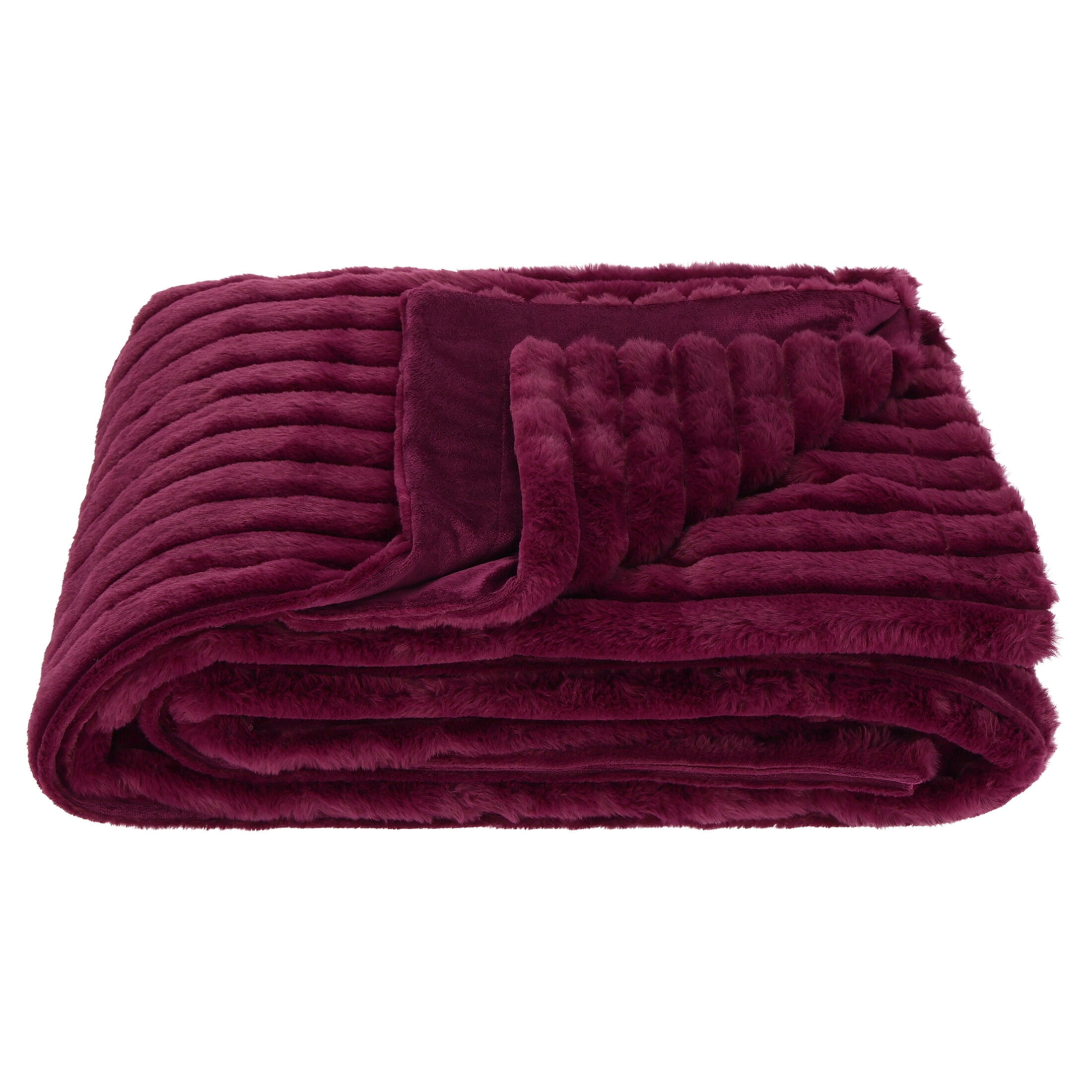 Mainstays Channel Faux Fur Blanket, Red Current, Full/Queen, 86" x 90"