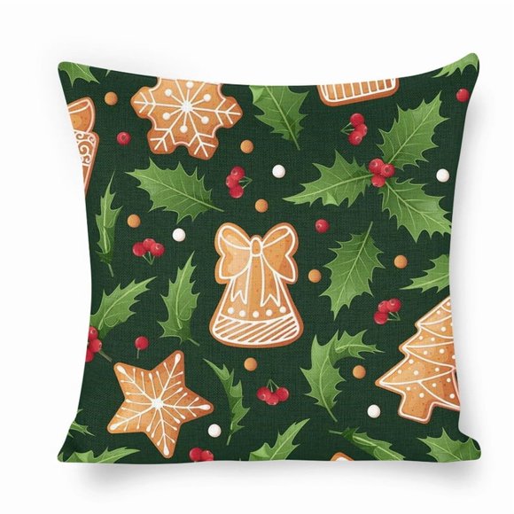 Sea Pattern With Holly Berries And Gingerbread Cookies Pillow Covers 18X18 Throw Pillow Case Cushion Cover For Home