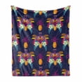 thumbnail image 1 of Tropical Soft Flannel Fleece Throw Blanket, Vivid Tropical Seamless Pattern of Flamingos Flowers and Pineapples Art Print, Cozy Plush for Indoor and Outdoor Use, 70" x 90", Multicolor, by Ambesonne, 1 of 6