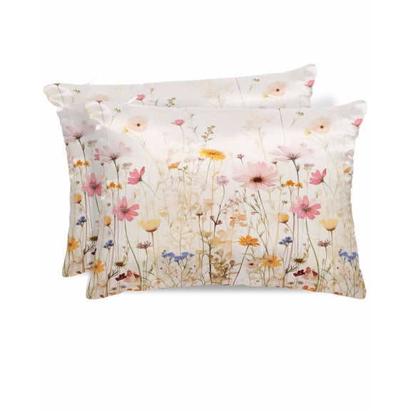 Hokiten King Size Pillow Cases Set of 2, Pillow Covers for Bed, Spring Floral Satin Pillowcases with Zipper for Hair/Skin, Pastoral Botanical Summer Flowers Vintage 20x36 Inches
