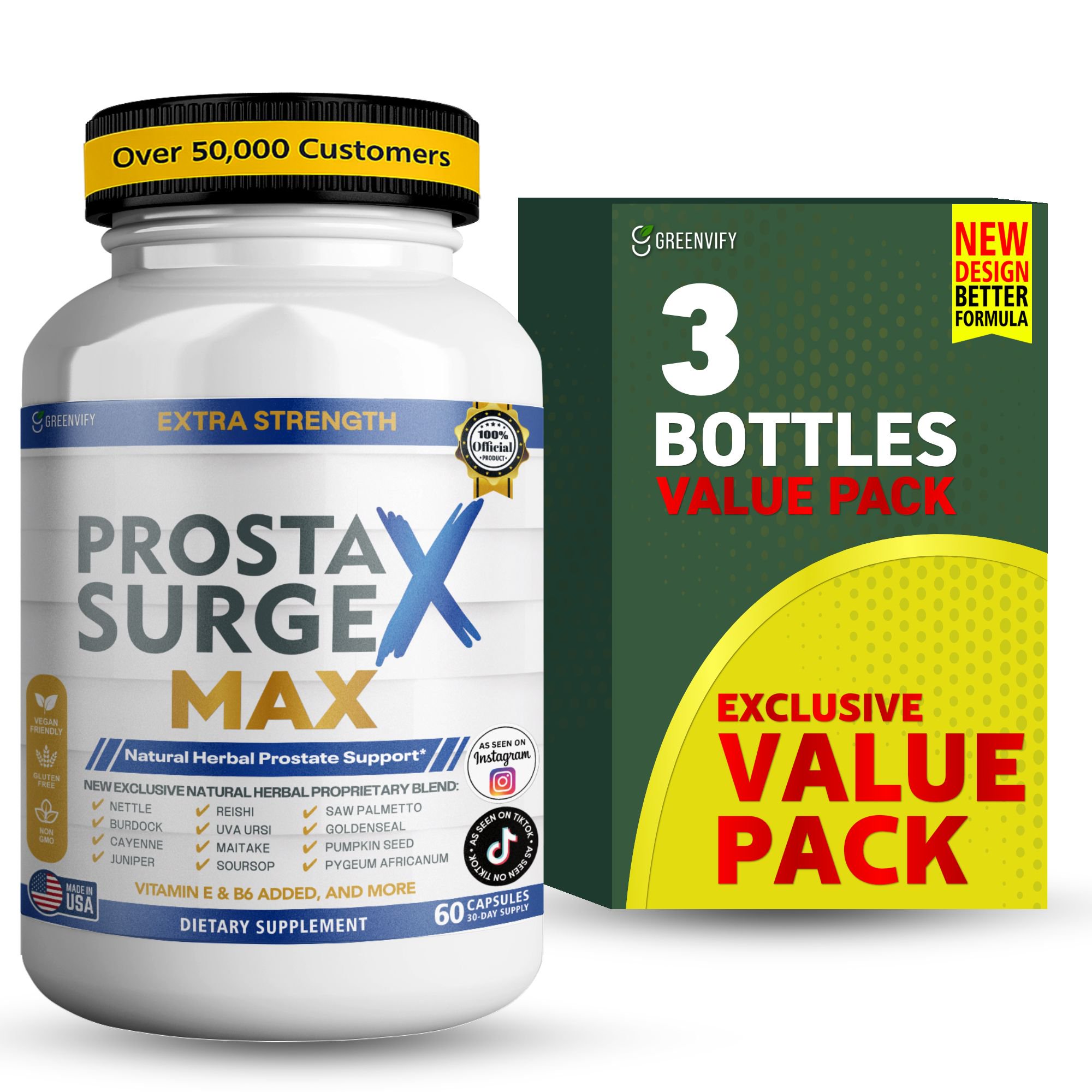 GreenVify Prosta Surge X Max Prostate Health & Men's Wellness Support Supplement