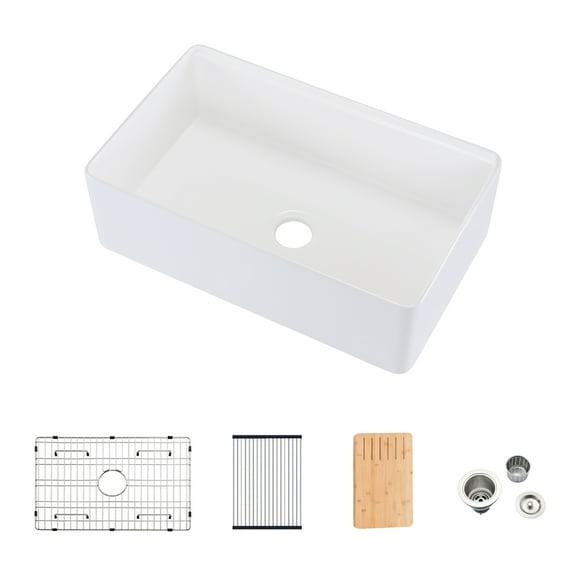 Kitchen Sink Fireclay 33" L X 20" W Workstation Farmhouse Kitchen Sink With Accessories,Stainless Steel Kitchen Sink
