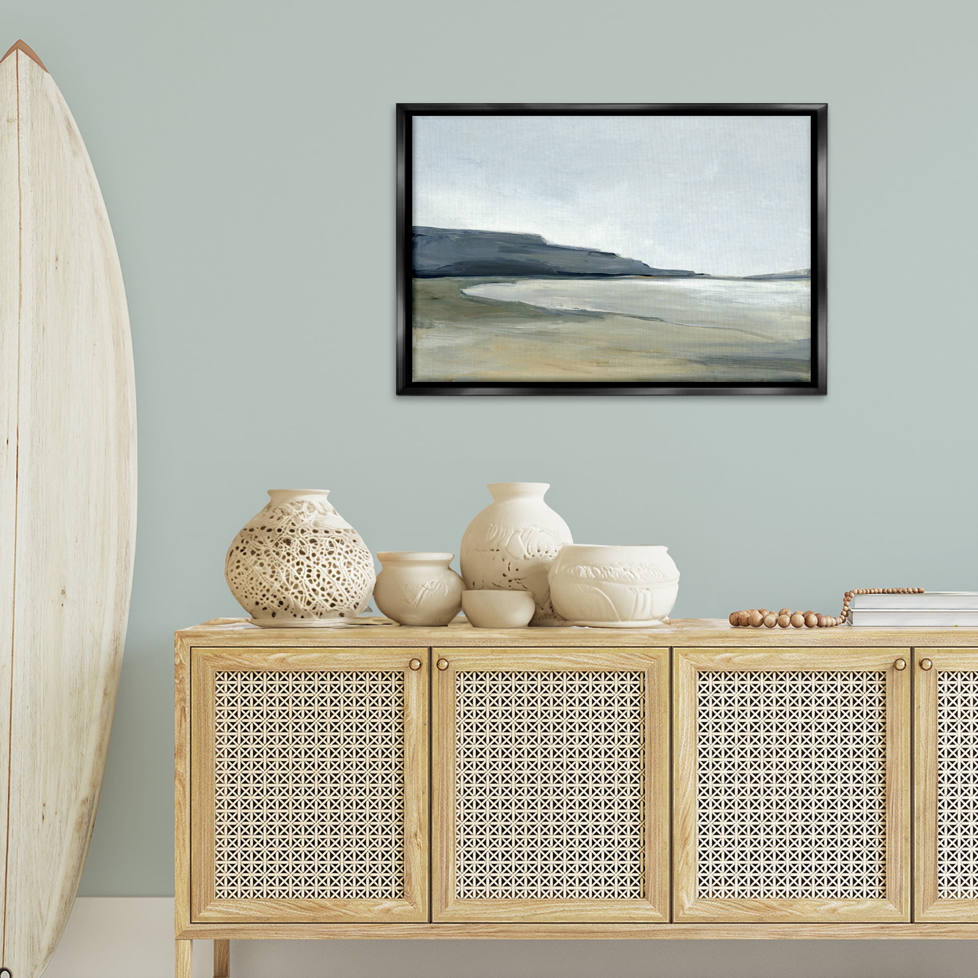 Stupell Industries Muted Coastline Cliff Landscape & Nature Painting Black Floater Framed Canvas Art Print Wall Art, 31 x 21