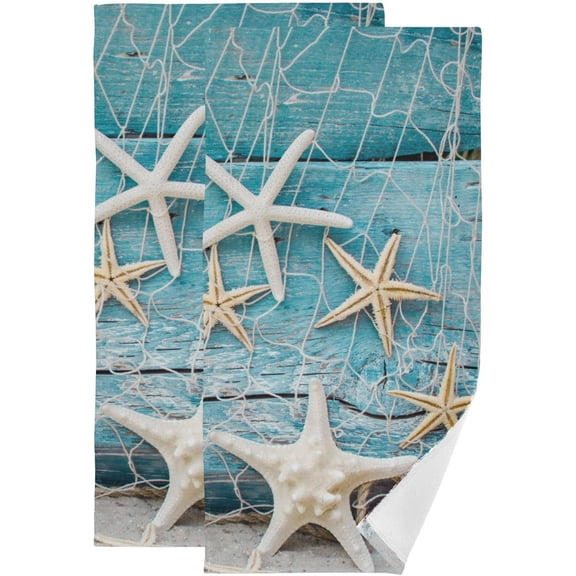 Nautical Starfish Seashell Hand Towels for Bathroom Set of 2 Soft Absorbent Tropical Blue Sea Ocean Marine Beach Theme Kitchen Towels Decorative Bathroom Towels for Bath,Guest,Face 14"x28"