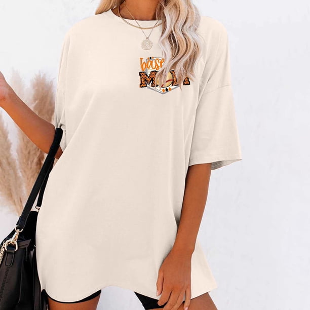 Fiudx Ofertas Relámpago Moda Mujer Casual Cuello Redondo Impresión Blusa Manga Corta Camiseta Verano Tops