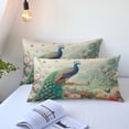 thumbnail image 4 of Funda nórdica Queen Size Juego de cama de plumas de pavo real rosa floral y animal, 4 of 6