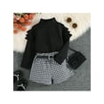 thumbnail image 3 of TSEXIEFOOFU Toddler Girl Autumn Clothes Set Ruffled Long Sleeve High Neck Ribbed Pullover + Houndstooth Print Shorts + Belt, 3 of 9