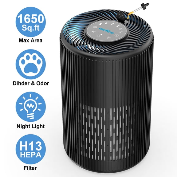 2026 New AIRFIRE HEPA Air Purifier for Home up to 1650 Sq.ft, Air Purifiers for Allergies and Asthma, Bedroom, Pet Dander&Odor, Dust, Pollen, Wildfire/Smoke, Model AP201, Black